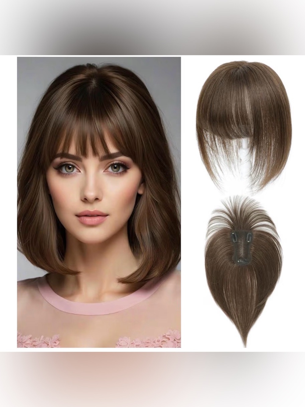 Hair Topper With Bangs 100% Human Hair - Medium Dark Brown (4#) #TB9